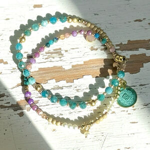 Semi Precious Apatite, Sugilite, Sunstone & Gold Filled Double Wrap Bracelet